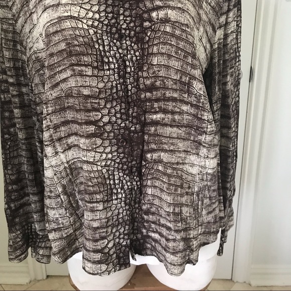 100% Silk Alligator Print Blouse - Picture 2 of 7